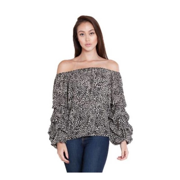 PATRICIA LUCA NEW Ruffle Sleeve Leopard Top Black Animal Print Size XS - Picture 1 of 9